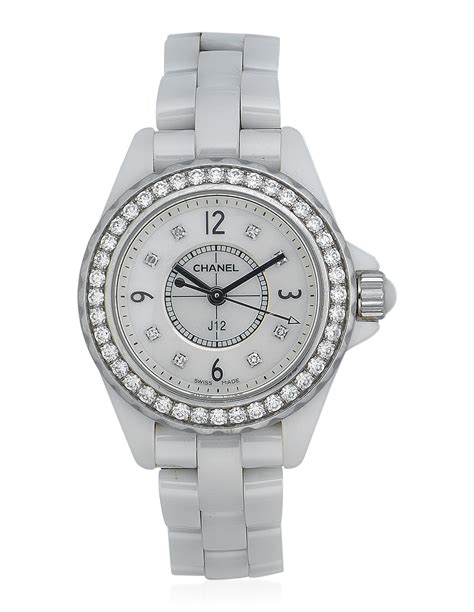 white Chanel watch with diamonds